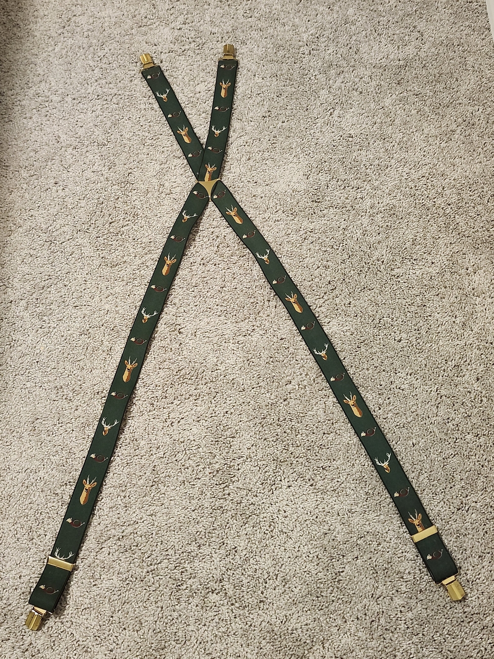 Oktoberfest Green Deer & Horn Hunting Motif Suspenders Alpine Attire Austria